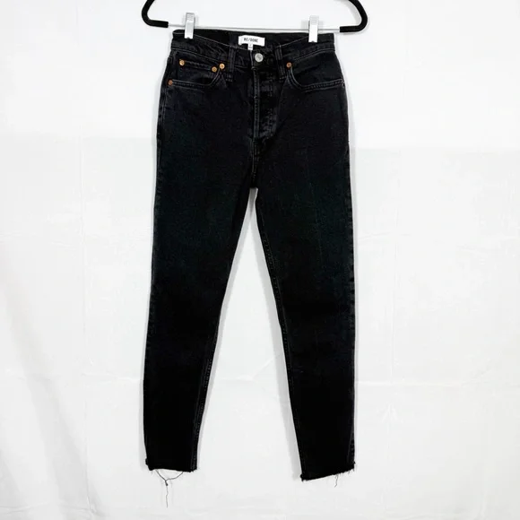 Re/Done Originals High Rise Ankle Crop Jeans: Faded Black Wash